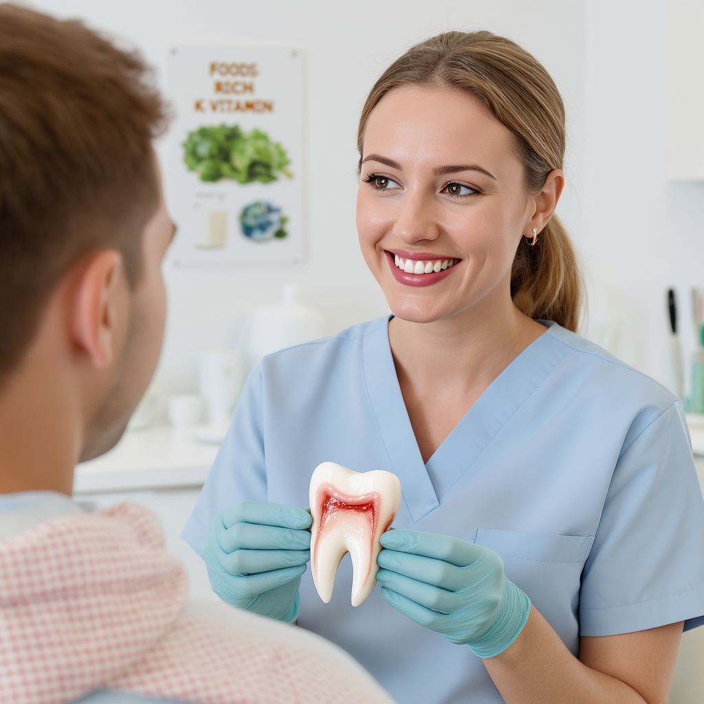 A K-vitamin segíti a kalcium beépülését a fogakba.