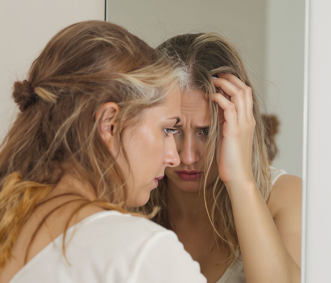 A stressz okozta bőrproblémák és hajhullás gyakori jelek.